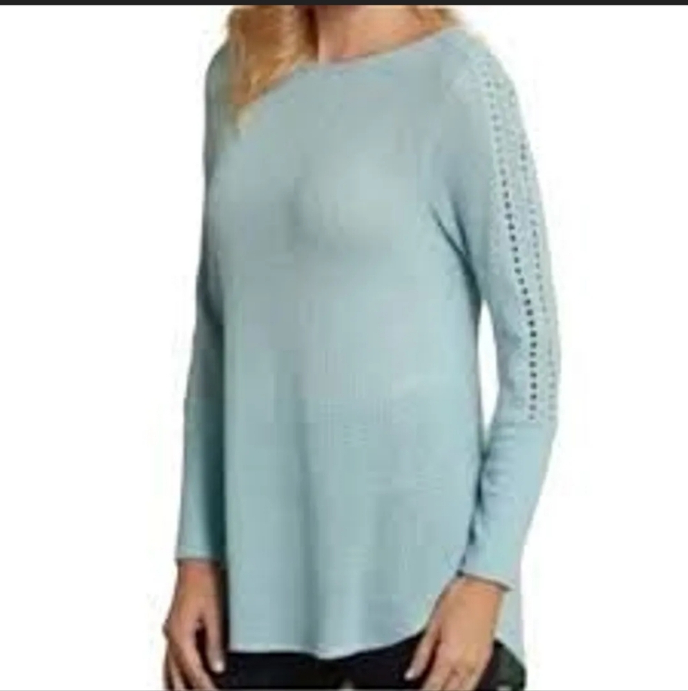 Soft Surroundings Bailey Top Skylight Blue Lace Long Sleeve Large Tunic